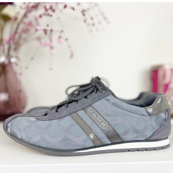 Coach NWB Kathleen Monogram Signature Logo Sneakers in Graphite Gray Size 8 M - Picture 2 of 16